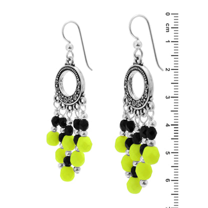 Neon Yellow Chandelier Earrings / side view with ruler