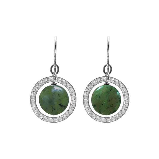 Green Serpentine Ring Earrings / 35mm length / sterling silver earwires