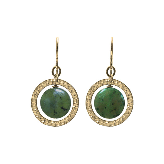 Green Serpentine Ring Earrings / 35mm length / gold filled earwires