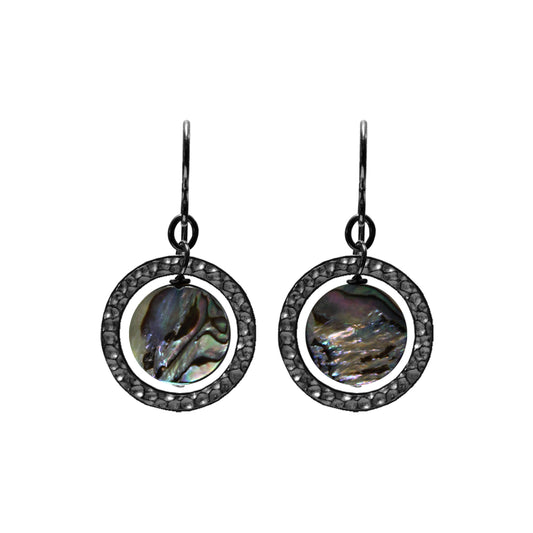 Paua Shell Ring Black Earrings / front view