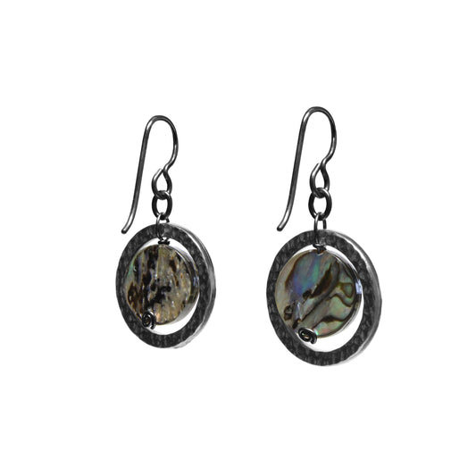 Paua Shell Ring Black Earrings / reverse view
