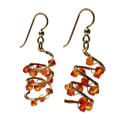 Helix Nebula Orange Fire Galaxy Earrings / 47mm length / gold filled leverbacks