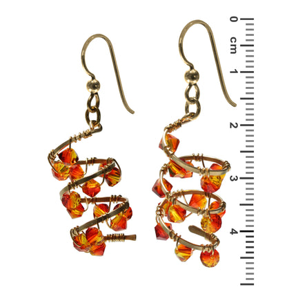 Helix Nebula Orange Fire Galaxy Earrings / side view with ruler