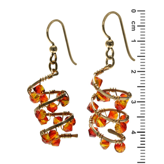 Helix Nebula Orange Fire Galaxy Earrings / side view with ruler
