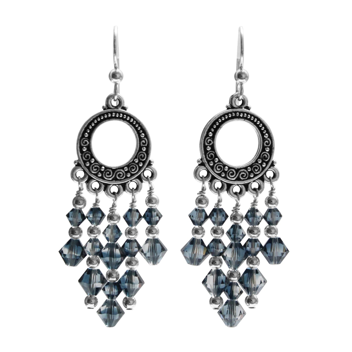 Blue Ice Shadow Chandelier Earrings / 65mm length / dark silver and crystal / sterling silver earwires