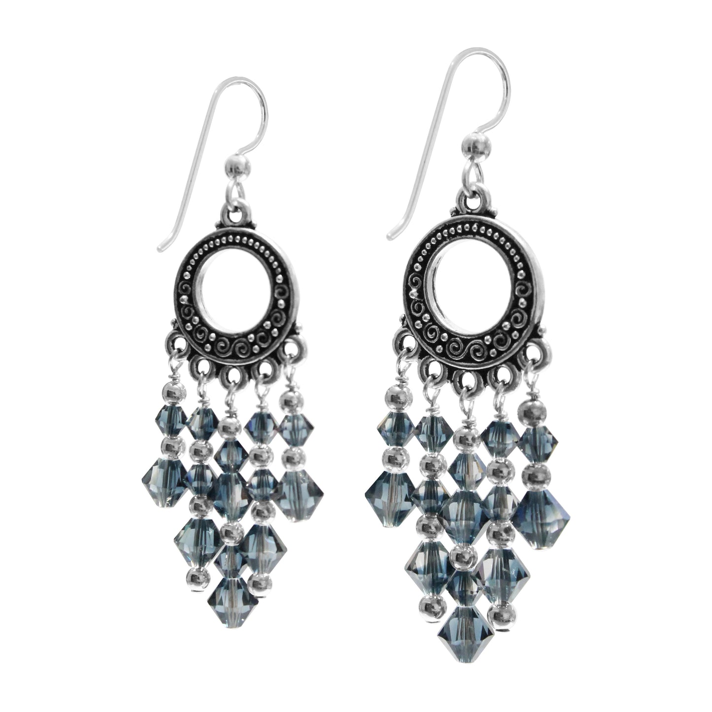 Blue Ice Shadow Chandelier Earrings / 65mm length / dark silver and crystal / sterling silver earwires