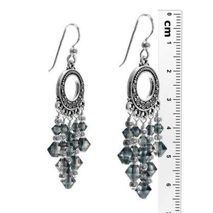 Blue Ice Shadow Chandelier Earrings / 65mm length / dark silver and crystal / sterling silver earwires