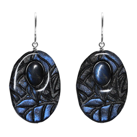 Blue Flash Labradorite Oval Earrings