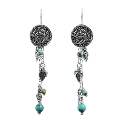 Tropical Chain Earrings / 77mm length / #8 Mine turquoise gemstones / sterling silver earwires