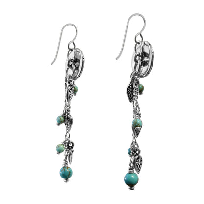 Tropical Chain Earrings / 77mm length / #8 Mine turquoise gemstones / sterling silver earwires