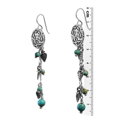 Tropical Chain Earrings / 77mm length / #8 Mine turquoise gemstones / sterling silver earwires