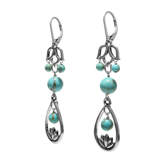 Turquoise Lotus Flower Earrings / side view