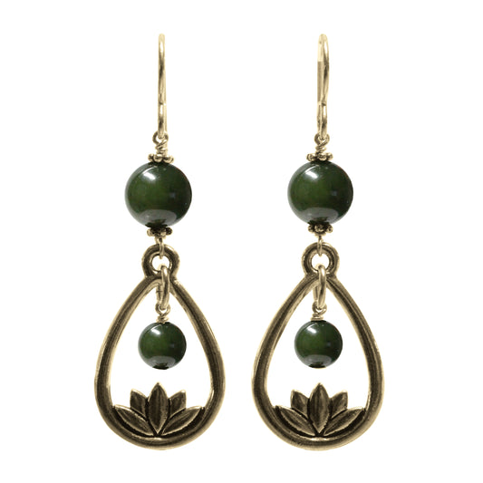 BC Jade Lotus Earrings / 58mm length / gold filled hook earwires