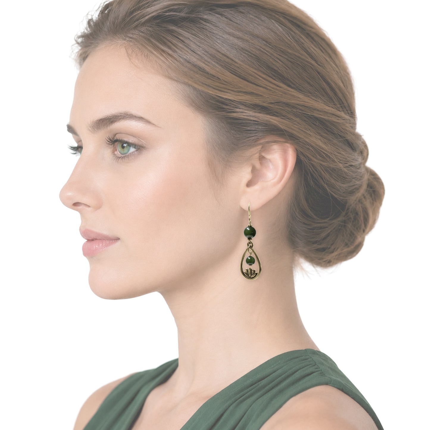BC Jade Lotus Earrings / shown being worn by model