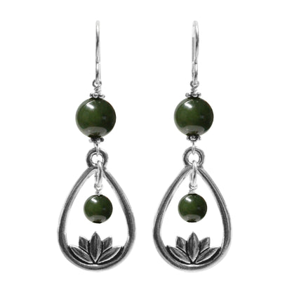 BC Jade Lotus Earrings / 58mm length / sterling silver hook earwires