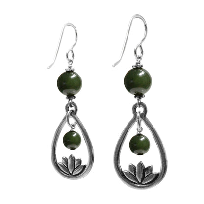 BC Jade Lotus Earrings / 58mm length / sterling silver hook earwires