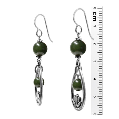 BC Jade Lotus Earrings / 58mm length / sterling silver hook earwires