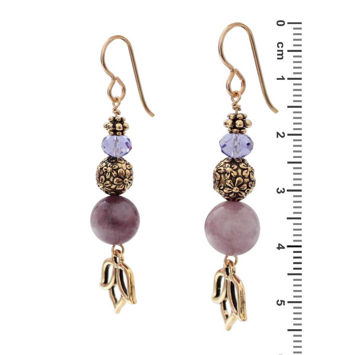 Lotus Bloom Earrings / side view with ruler