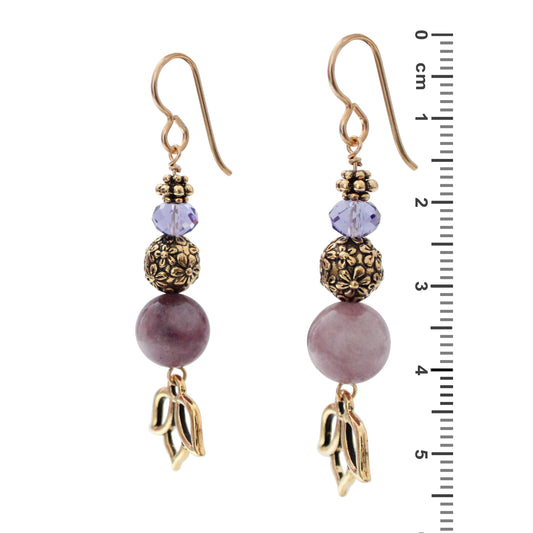 Lotus Bloom Earrings / side view with ruler