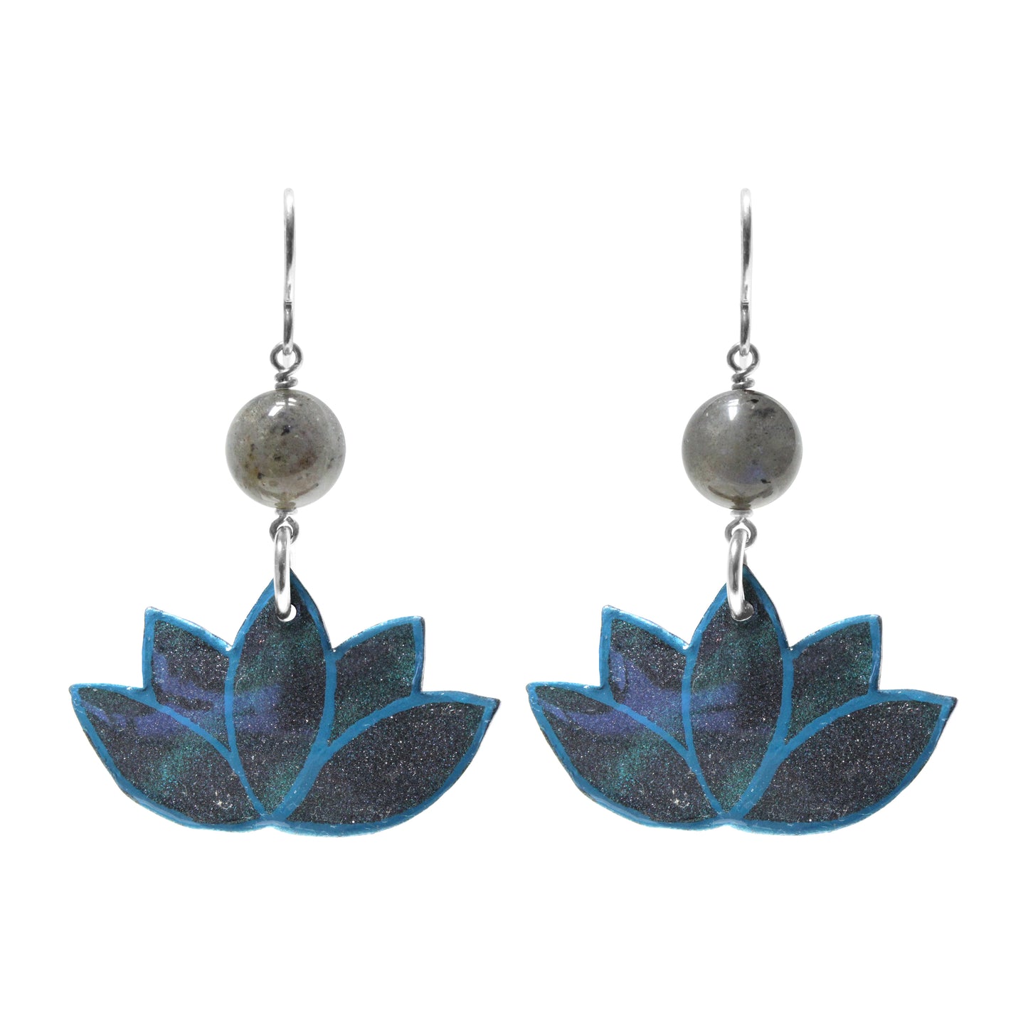 Lotus Earrings with Labradorite & Blue Apatite