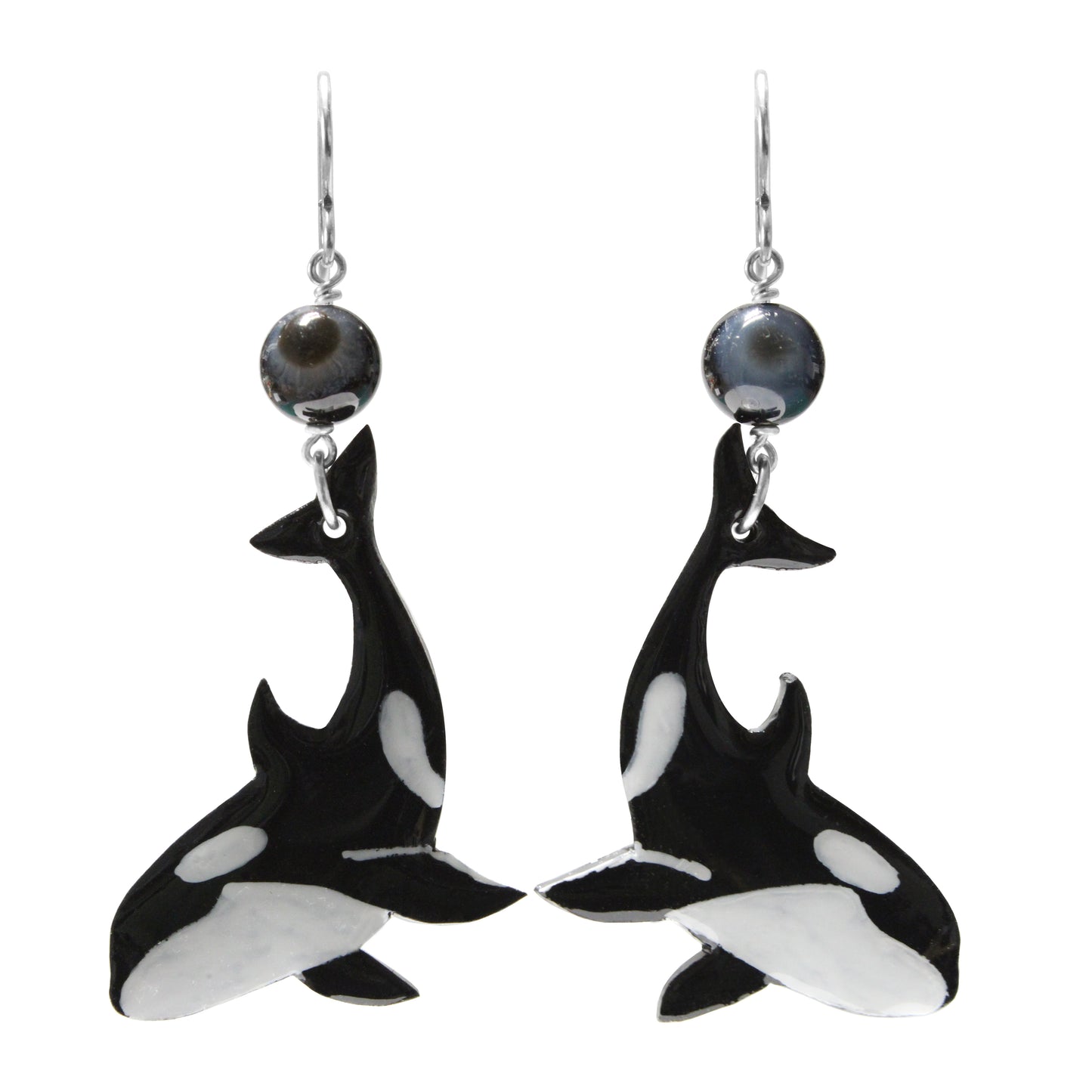 Orca Earrings / 65mm length / with black sardonyx / sterling silver hook earwires