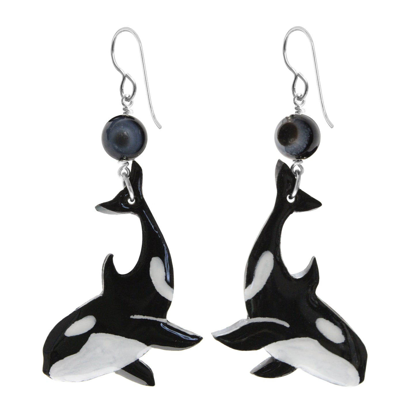 Orca Earrings / 65mm length / with black sardonyx / sterling silver hook earwires