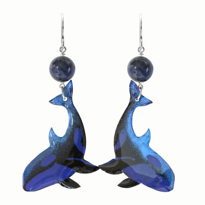 Orca Earrings / 67mm length / blue with blue sodalite and / sterling silver hook earwires