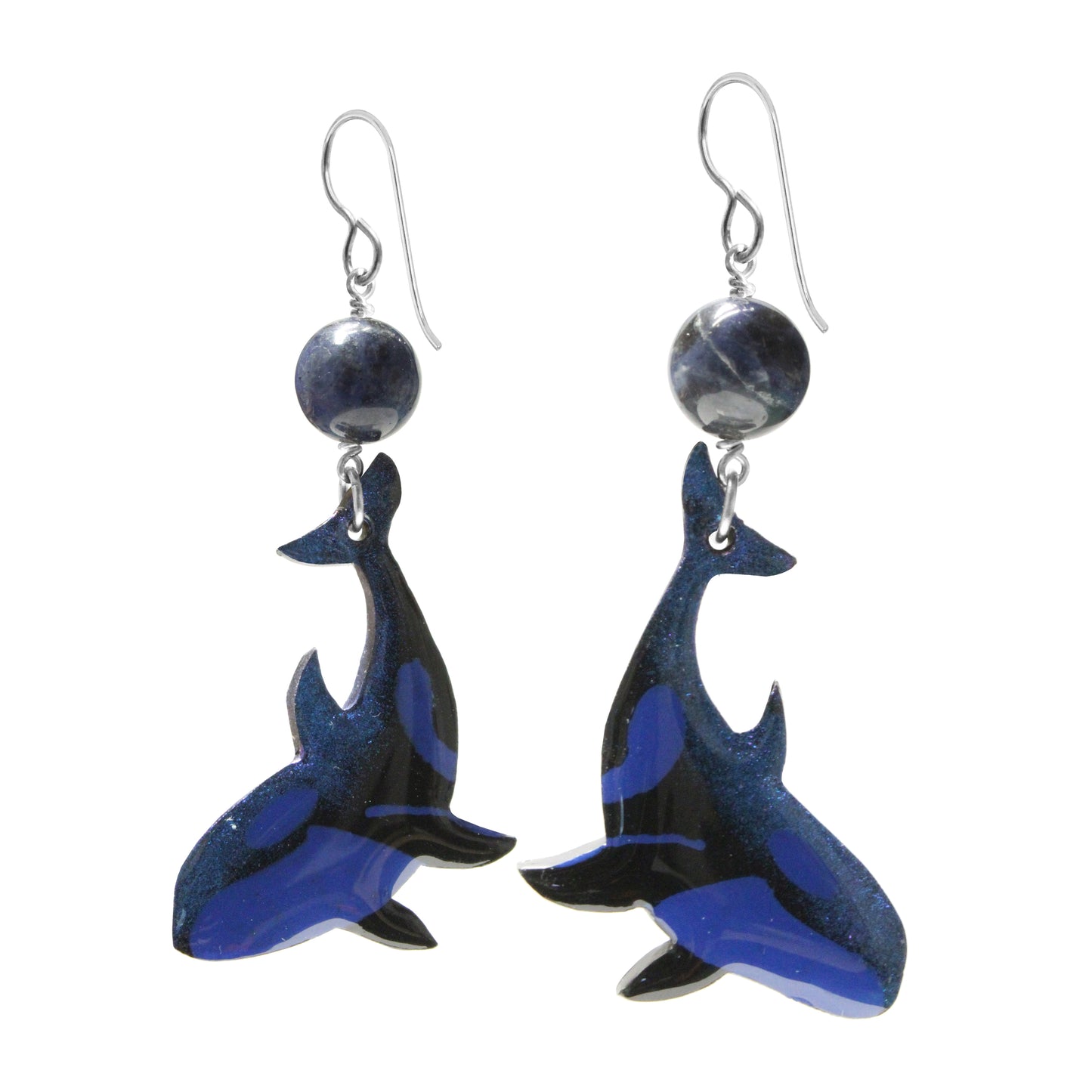 Orca Earrings / 67mm length / blue with blue sodalite and / sterling silver hook earwires