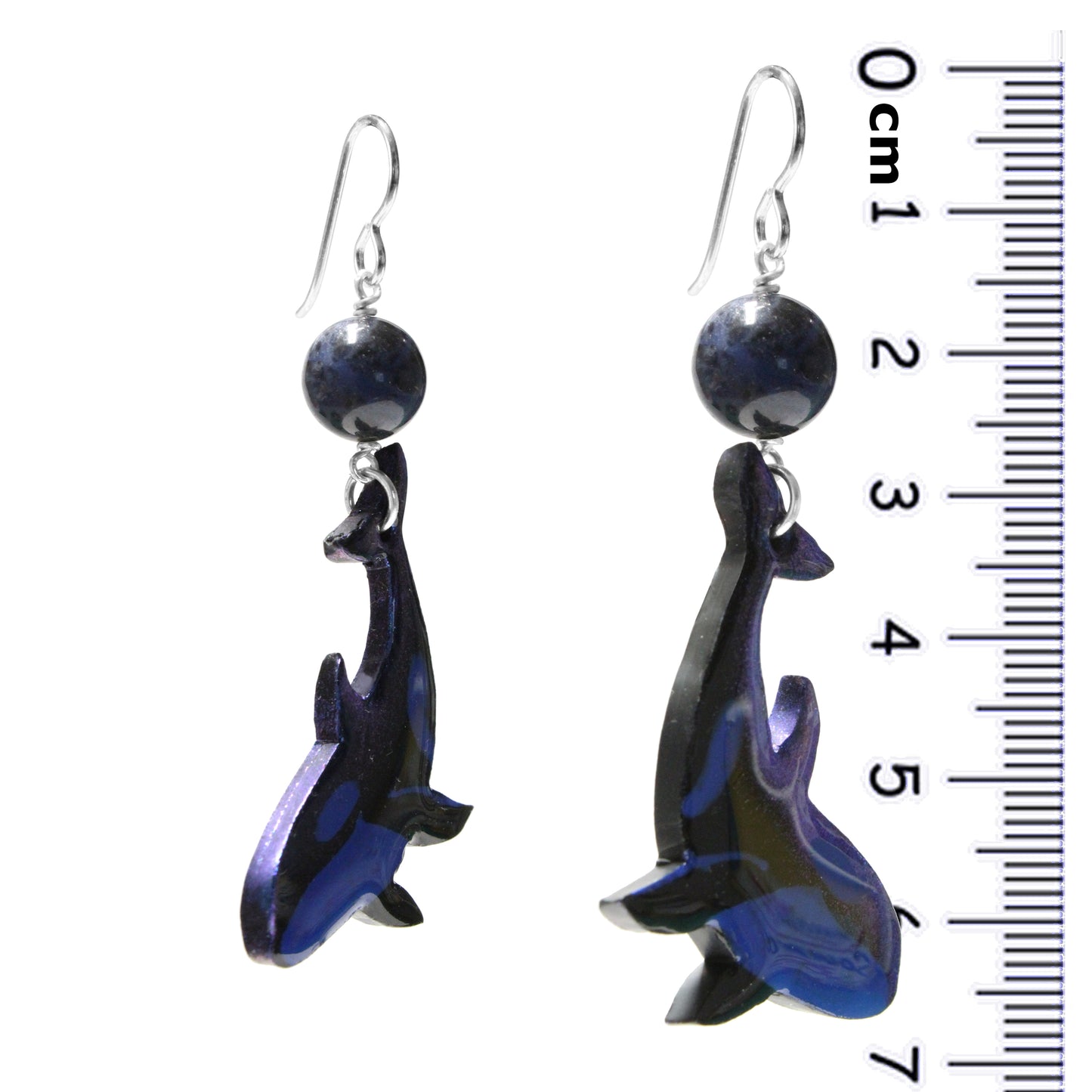 Orca Earrings / 67mm length / blue with blue sodalite and / sterling silver hook earwires