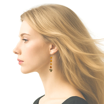 Honeybee Earrings / 65mm length / with Baltic amber and gold filled hook earwires