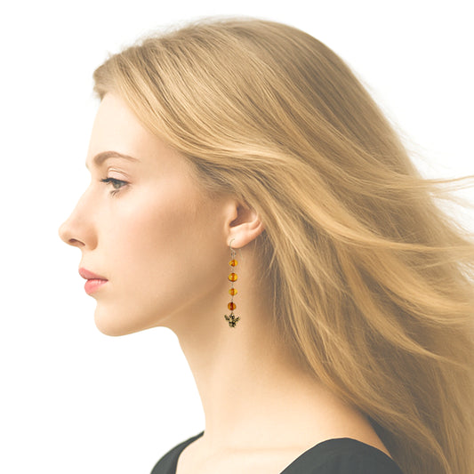 Honeybee Earrings / 65mm length / with Baltic amber and gold filled hook earwires