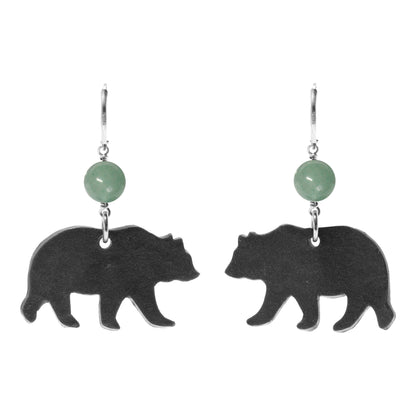 Night Forest Bear Earrings / 57mm length / northern lights effect / sterling silver leverbacks