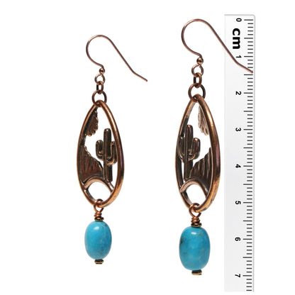 Desert Scene Earrings / 70mm length / Nacozari turquoise gemstones / copper hook earwires