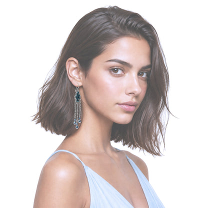 Winter Blue and Silver Chainmail Earrings / with model