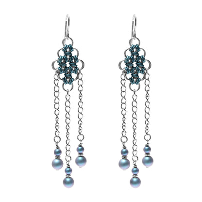 Winter Blue and Silver Chainmail Earrings / front view