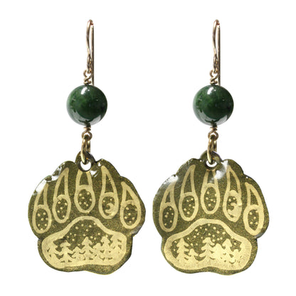 Bear Paw Earrings / 60mm length / with BC Jade and gold filled hook earwires