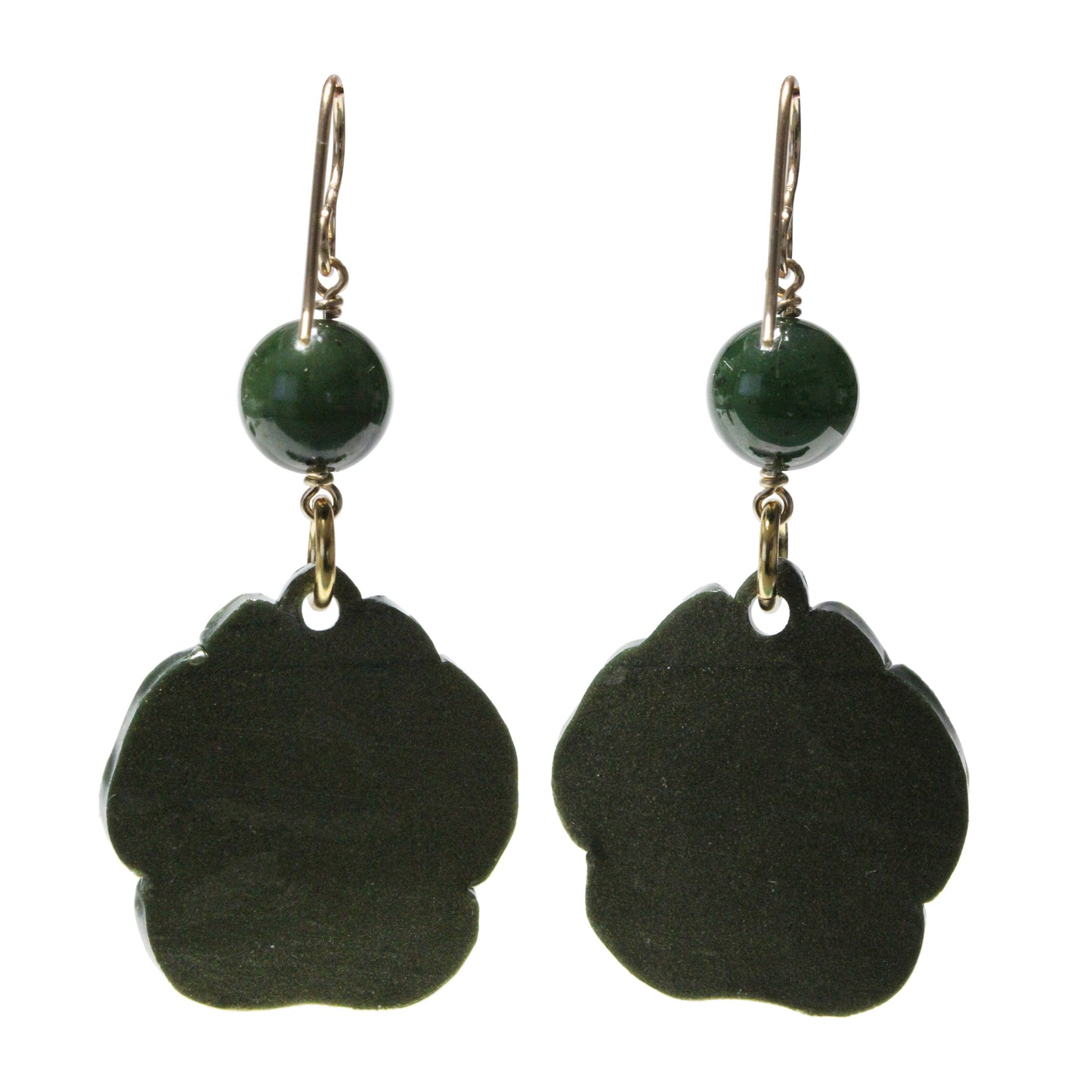 Night Forest Bear Paw Earrings / 60mm length / with BC Jade and gold filled hook earwires