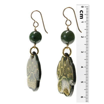 Night Forest Bear Paw Earrings / 60mm length / with BC Jade and gold filled hook earwires