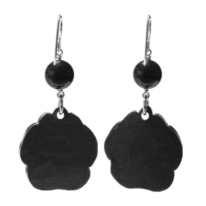 Night Forest Bear Paw Earrings / 60mm length / with black onyx and sterling silver earwires