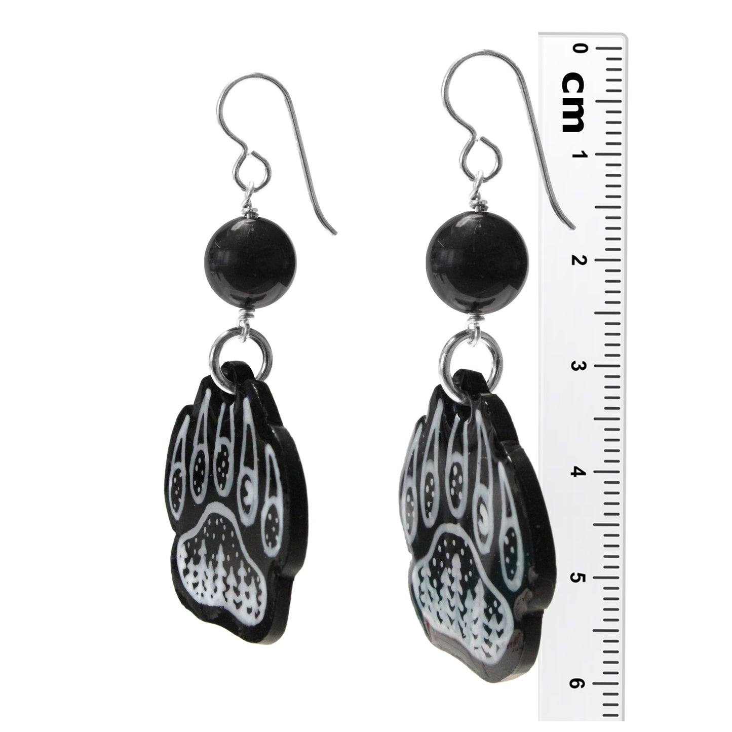 Night Forest Bear Paw Earrings / 60mm length / with black onyx and sterling silver earwires