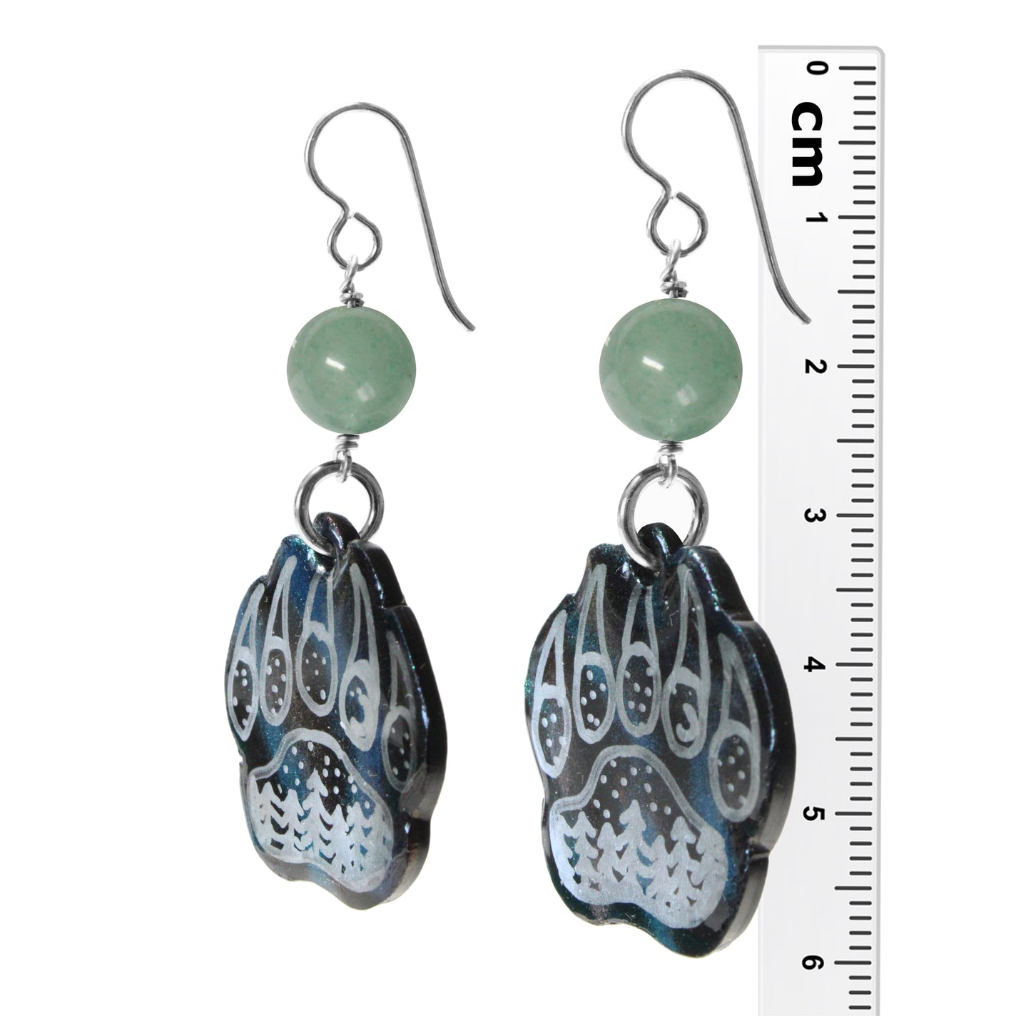 Bear Paw Earrings / 60mm length / with northern lights effect and sterling silver earwires