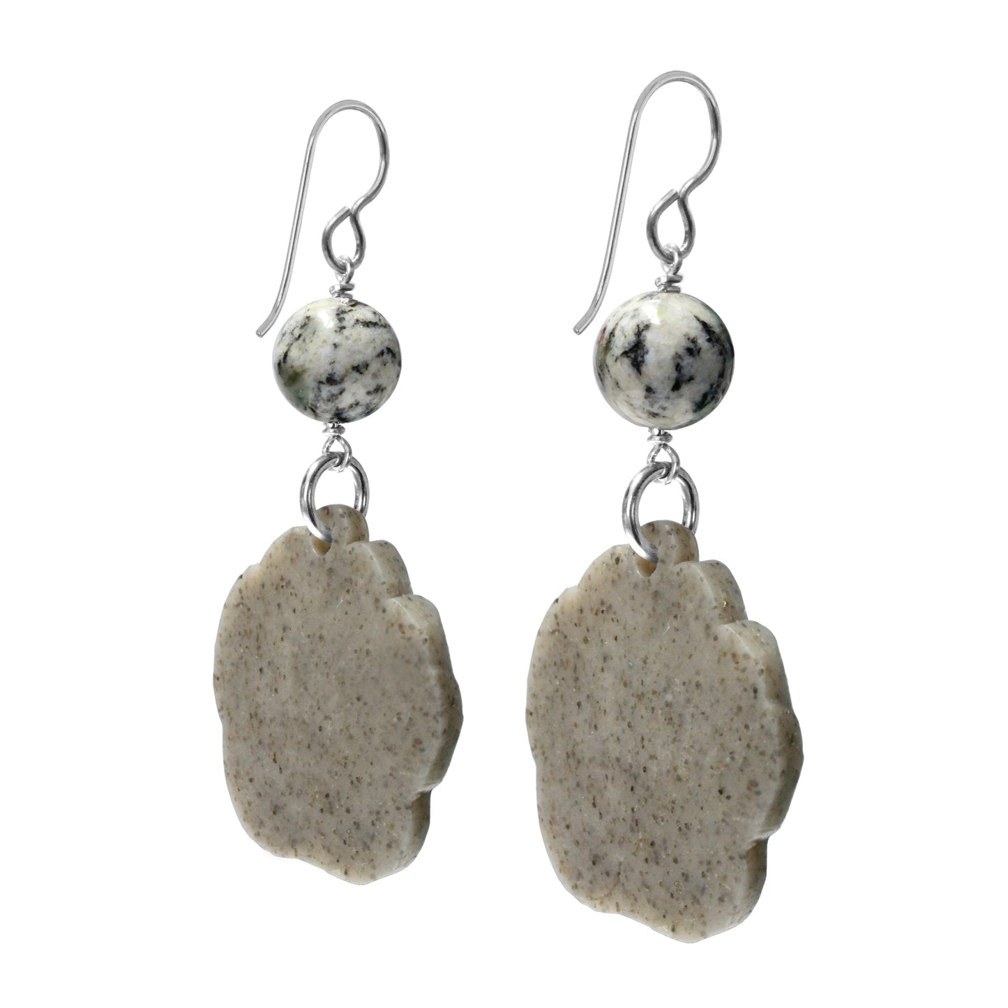 Night Forest Bear Paw Earrings / 60mm length / with K2 granite and sterling silver earwires