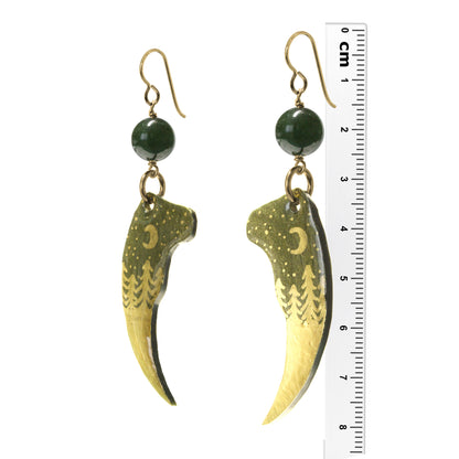 Night Forest Bear Claw Earrings / 80mm length / with BC Jade and gold filled hook earwires