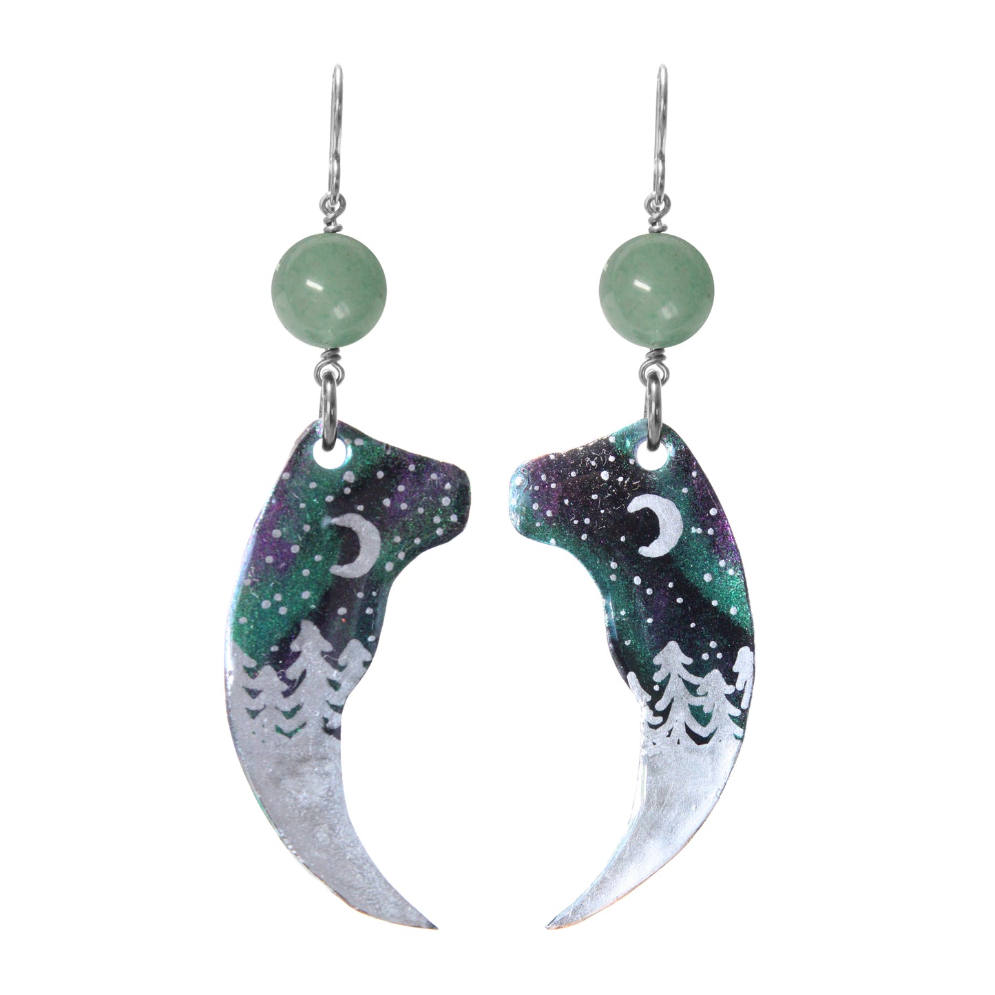 Night Forest Bear Claw Earrings / 80mm length / northern lights effect / sterling silver earwires