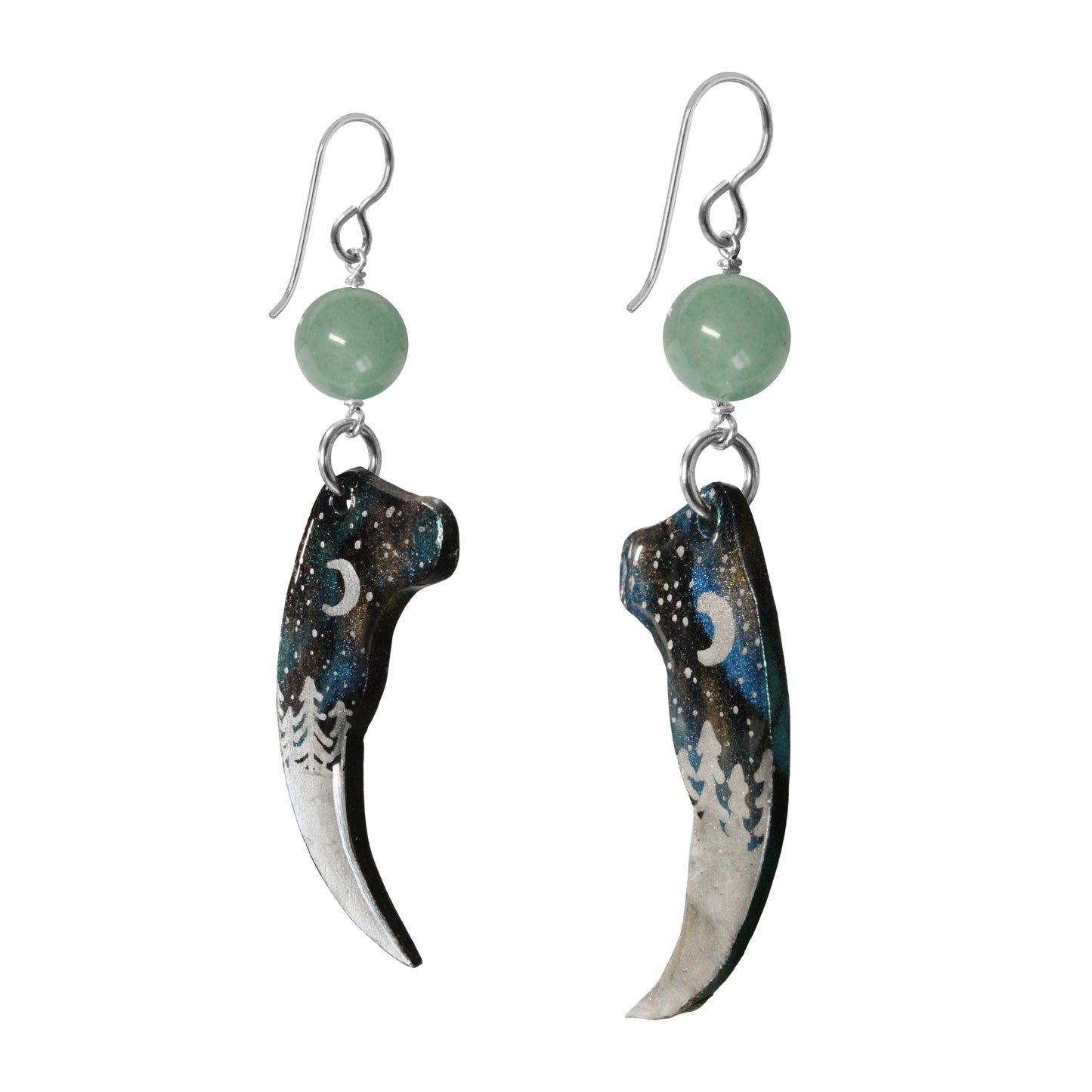 Night Forest Bear Claw Earrings / 80mm length / northern lights effect / sterling silver earwires