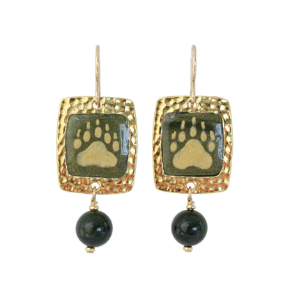 Night Forest Bear Paw Earrings / 47mm length / with BC Jade and gold filled hook earwires