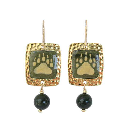 Night Forest Bear Paw Earrings / 47mm length / with BC Jade and gold filled hook earwires