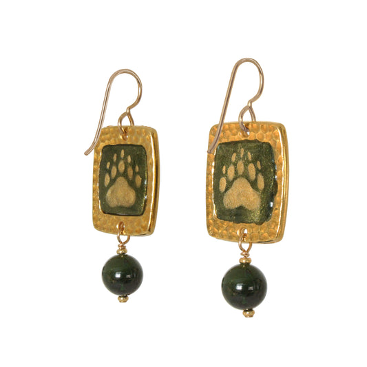 Night Forest Bear Paw Earrings / 47mm length / with BC Jade and gold filled hook earwires