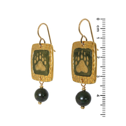 Night Forest Bear Paw Earrings / 47mm length / with BC Jade and gold filled hook earwires