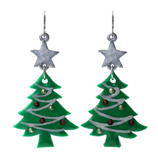 Christmas Tree Earrings / 65mm length / sterling silver earwires
